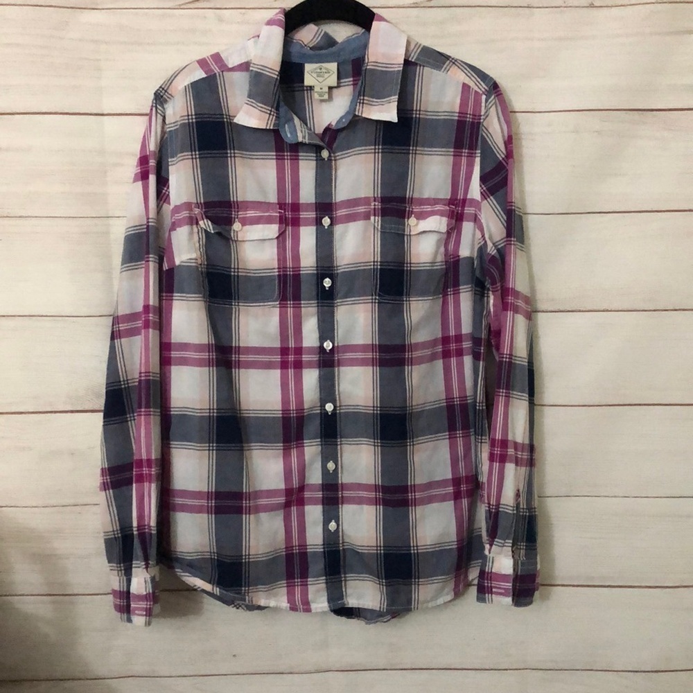 St. John's Bay Plaid Cotton Button Down Shirt Size M